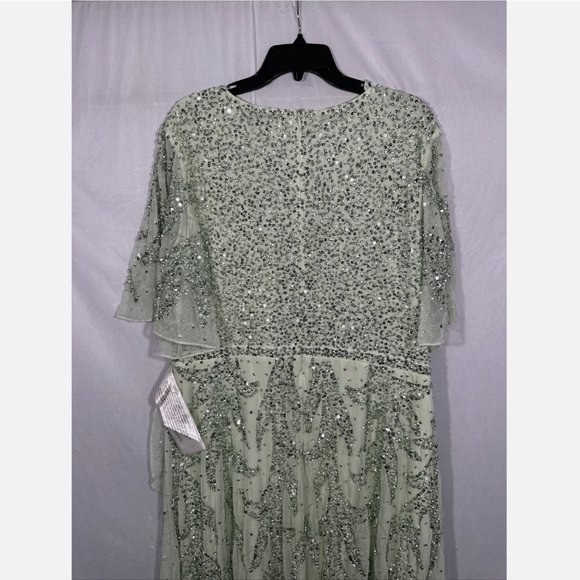 NWT $498 Mac Duggal [ 18 ]‎ Sequined Butterfly Sleeve High Low Gown Sage Greeen - Picture 7 of 14